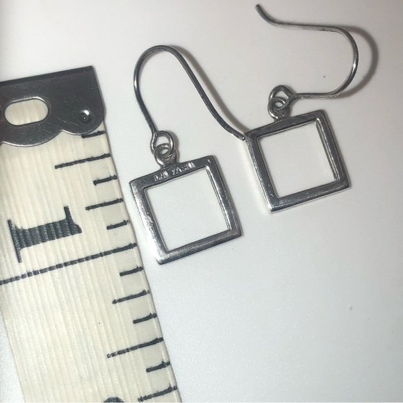 Vtg Sterling Silver Geometric Square Dangle Earrings 925 Tashi 1.1” - Picture 4 of 4